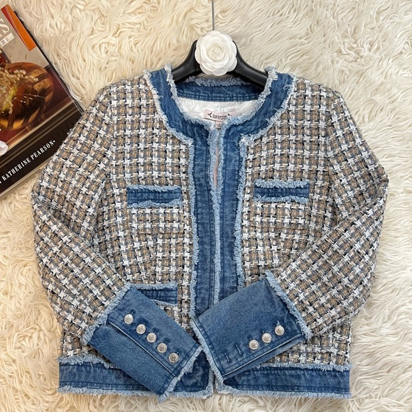 🎀NWT Nanette Lepore🎀 Women's Gorgeous Tweed Blazer with Denim Combination - Picture 3 of 8